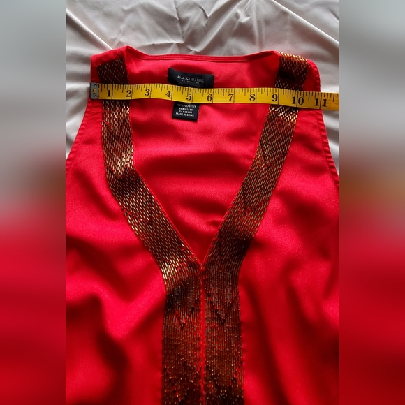Silk V Neck Top in Red and Gold - Picture 7 of 16